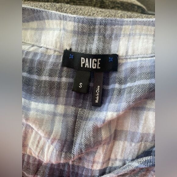 Paige Baylee Plaid Tie Front Cotton Blend Top In Eventide Multi - Picture 10 of 15